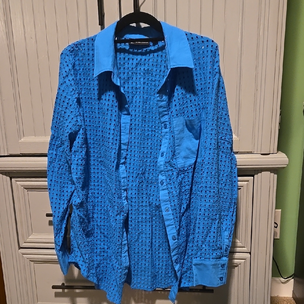 Women's Blue Button-Up Shirt With Holes